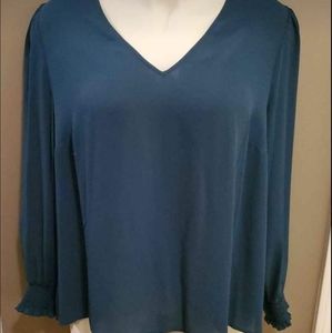 Plus Size Women's V-Neck Smocked Cuff Blouse